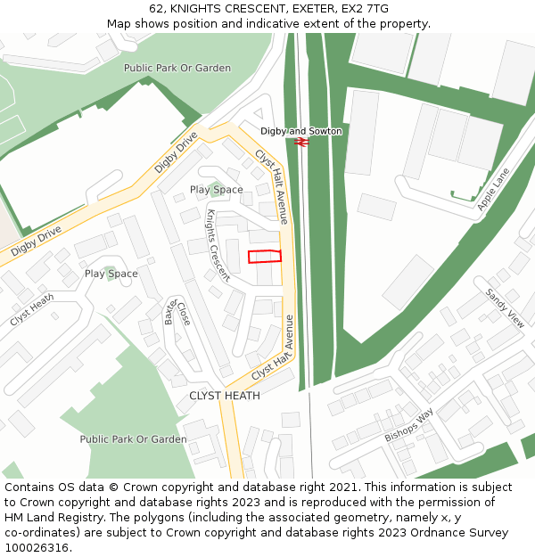 62, KNIGHTS CRESCENT, EXETER, EX2 7TG: Location map and indicative extent of plot