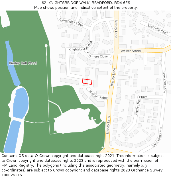62, KNIGHTSBRIDGE WALK, BRADFORD, BD4 6ES: Location map and indicative extent of plot