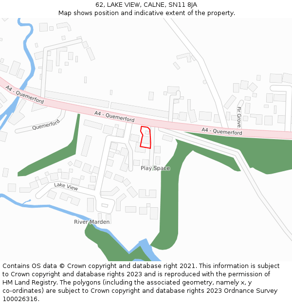 62, LAKE VIEW, CALNE, SN11 8JA: Location map and indicative extent of plot