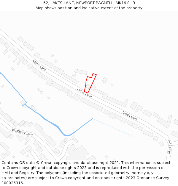 62, LAKES LANE, NEWPORT PAGNELL, MK16 8HR: Location map and indicative extent of plot