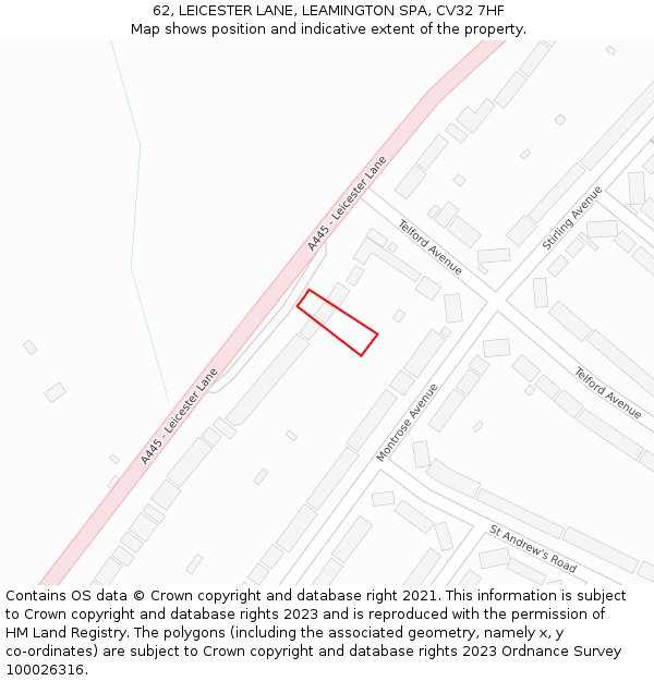 62, LEICESTER LANE, LEAMINGTON SPA, CV32 7HF: Location map and indicative extent of plot