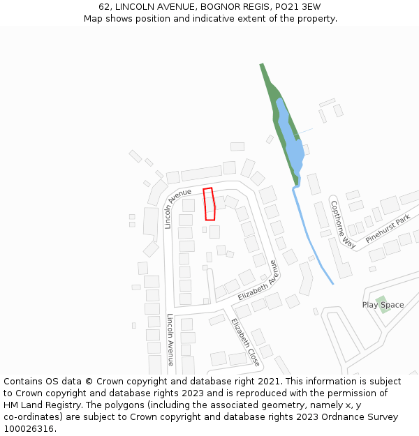 62, LINCOLN AVENUE, BOGNOR REGIS, PO21 3EW: Location map and indicative extent of plot