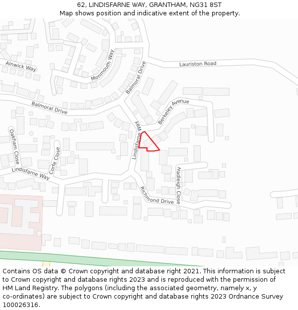 62, LINDISFARNE WAY, GRANTHAM, NG31 8ST: Location map and indicative extent of plot