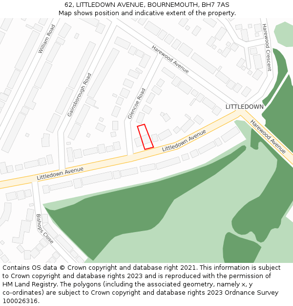 62, LITTLEDOWN AVENUE, BOURNEMOUTH, BH7 7AS: Location map and indicative extent of plot