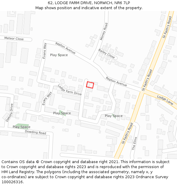 62, LODGE FARM DRIVE, NORWICH, NR6 7LP: Location map and indicative extent of plot