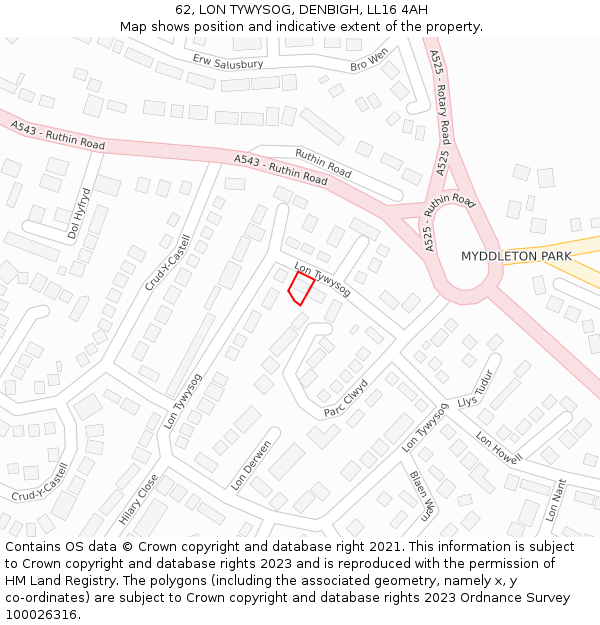 62, LON TYWYSOG, DENBIGH, LL16 4AH: Location map and indicative extent of plot