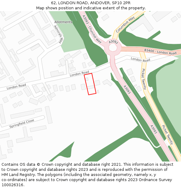 62, LONDON ROAD, ANDOVER, SP10 2PR: Location map and indicative extent of plot