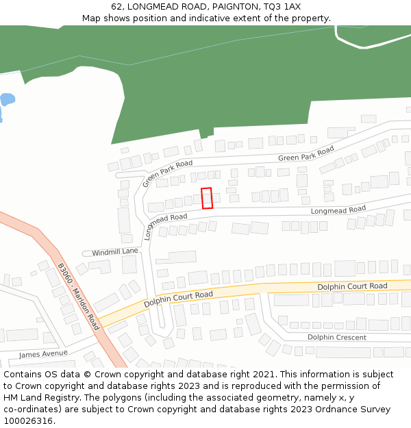 62, LONGMEAD ROAD, PAIGNTON, TQ3 1AX: Location map and indicative extent of plot