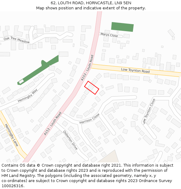 62, LOUTH ROAD, HORNCASTLE, LN9 5EN: Location map and indicative extent of plot