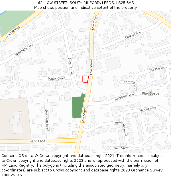 62, LOW STREET, SOUTH MILFORD, LEEDS, LS25 5AS: Location map and indicative extent of plot