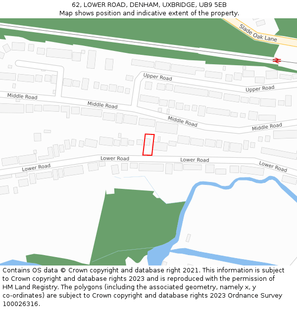 62, LOWER ROAD, DENHAM, UXBRIDGE, UB9 5EB: Location map and indicative extent of plot