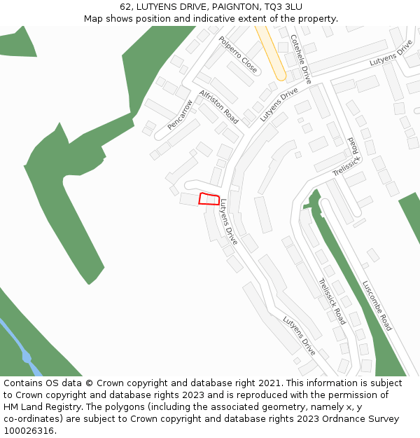 62, LUTYENS DRIVE, PAIGNTON, TQ3 3LU: Location map and indicative extent of plot