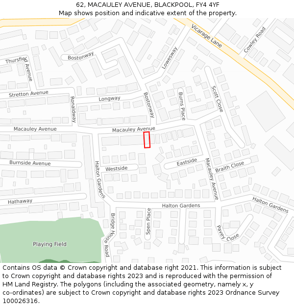62, MACAULEY AVENUE, BLACKPOOL, FY4 4YF: Location map and indicative extent of plot