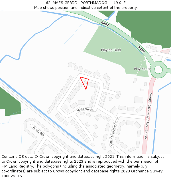 62, MAES GERDDI, PORTHMADOG, LL49 9LE: Location map and indicative extent of plot