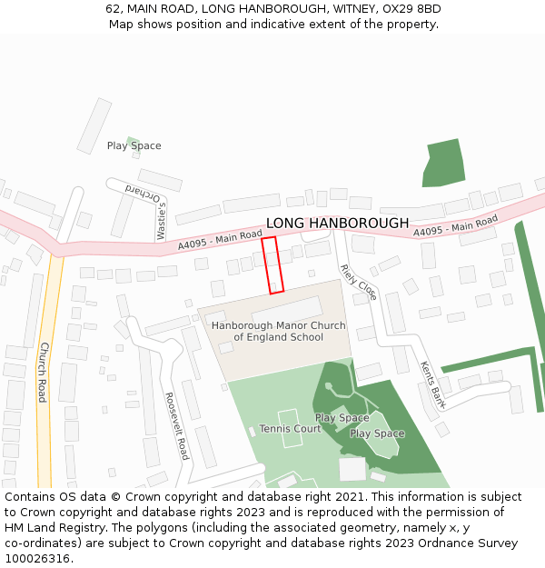 62, MAIN ROAD, LONG HANBOROUGH, WITNEY, OX29 8BD: Location map and indicative extent of plot
