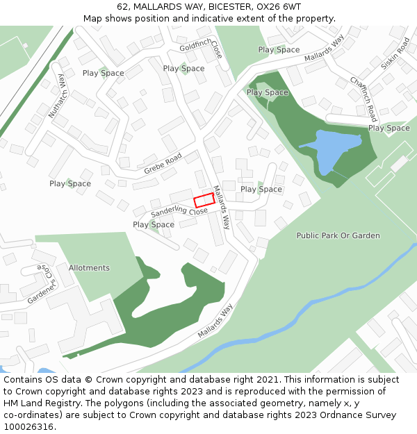 62, MALLARDS WAY, BICESTER, OX26 6WT: Location map and indicative extent of plot