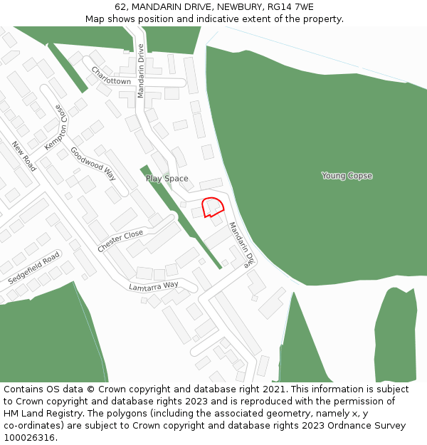 62, MANDARIN DRIVE, NEWBURY, RG14 7WE: Location map and indicative extent of plot