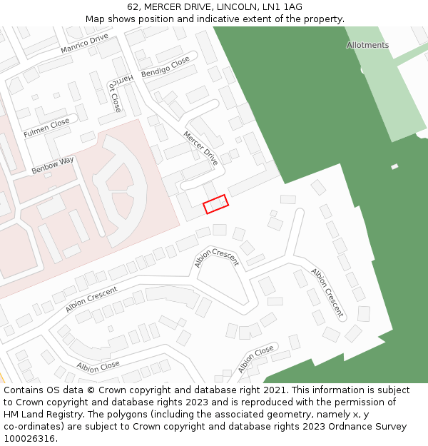 62, MERCER DRIVE, LINCOLN, LN1 1AG: Location map and indicative extent of plot
