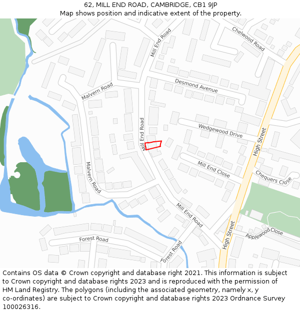 62, MILL END ROAD, CAMBRIDGE, CB1 9JP: Location map and indicative extent of plot