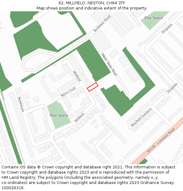 62, MILLFIELD, NESTON, CH64 3TF: Location map and indicative extent of plot