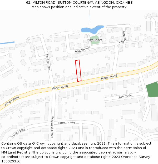 62, MILTON ROAD, SUTTON COURTENAY, ABINGDON, OX14 4BS: Location map and indicative extent of plot