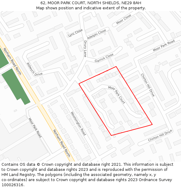62, MOOR PARK COURT, NORTH SHIELDS, NE29 8AH: Location map and indicative extent of plot