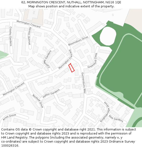 62, MORNINGTON CRESCENT, NUTHALL, NOTTINGHAM, NG16 1QE: Location map and indicative extent of plot