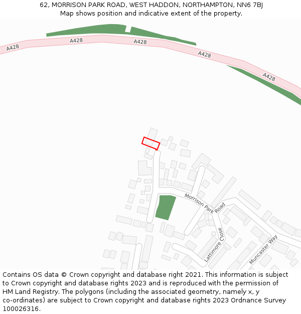 62, MORRISON PARK ROAD, WEST HADDON, NORTHAMPTON, NN6 7BJ: Location map and indicative extent of plot
