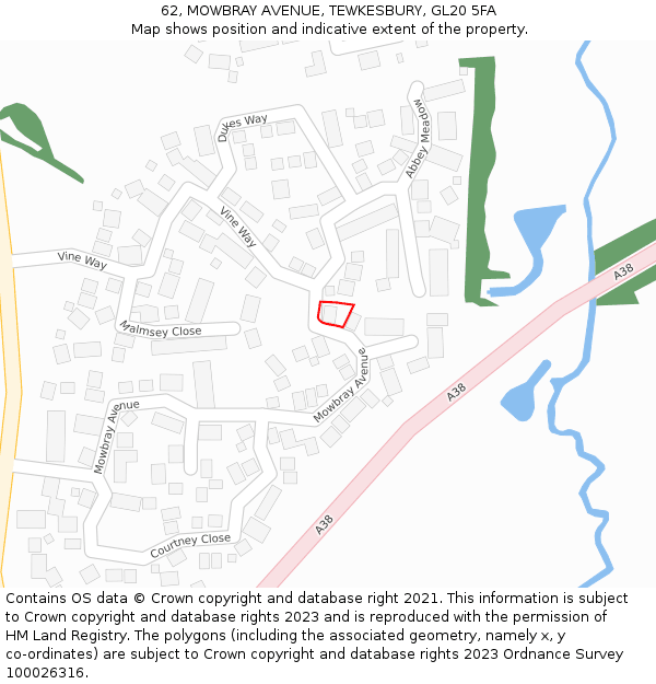 62, MOWBRAY AVENUE, TEWKESBURY, GL20 5FA: Location map and indicative extent of plot