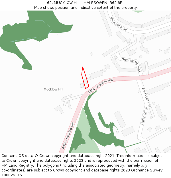 62, MUCKLOW HILL, HALESOWEN, B62 8BL: Location map and indicative extent of plot