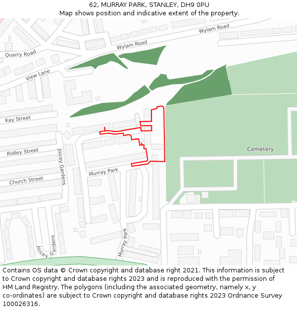 62, MURRAY PARK, STANLEY, DH9 0PU: Location map and indicative extent of plot