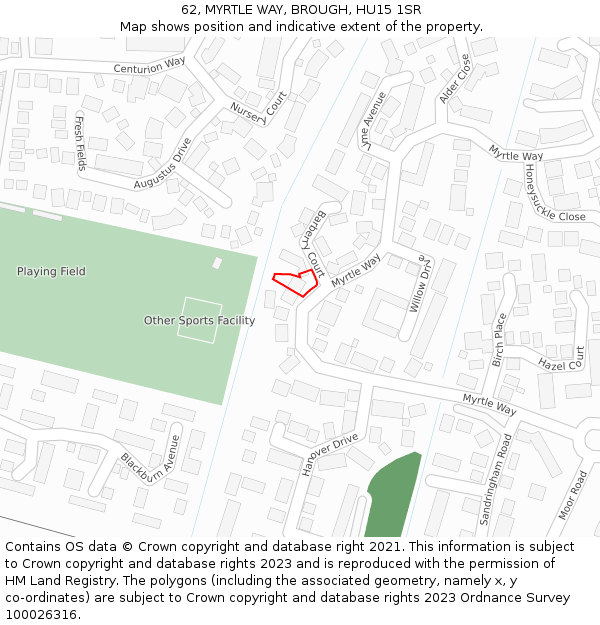62, MYRTLE WAY, BROUGH, HU15 1SR: Location map and indicative extent of plot