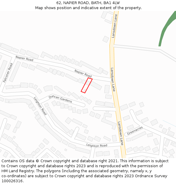62, NAPIER ROAD, BATH, BA1 4LW: Location map and indicative extent of plot