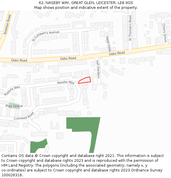 62, NASEBY WAY, GREAT GLEN, LEICESTER, LE8 9GS: Location map and indicative extent of plot