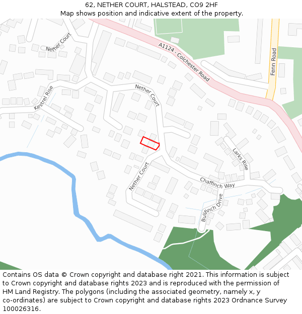 62, NETHER COURT, HALSTEAD, CO9 2HF: Location map and indicative extent of plot