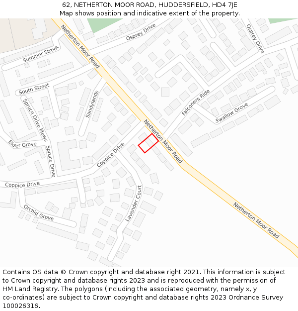 62, NETHERTON MOOR ROAD, HUDDERSFIELD, HD4 7JE: Location map and indicative extent of plot