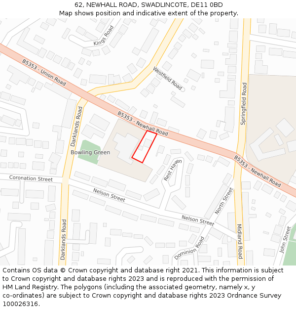 62, NEWHALL ROAD, SWADLINCOTE, DE11 0BD: Location map and indicative extent of plot