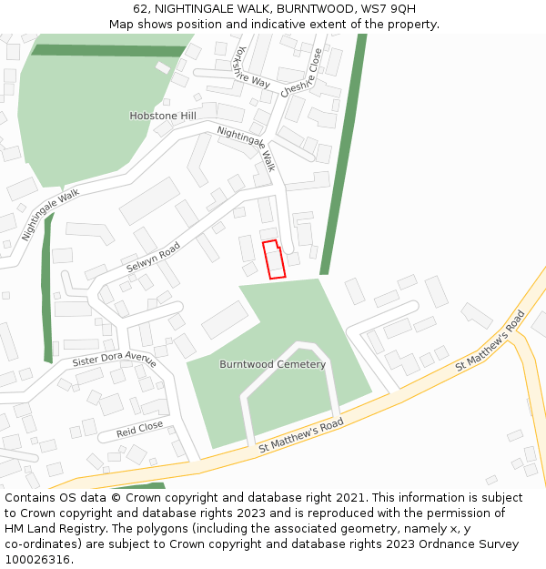 62, NIGHTINGALE WALK, BURNTWOOD, WS7 9QH: Location map and indicative extent of plot