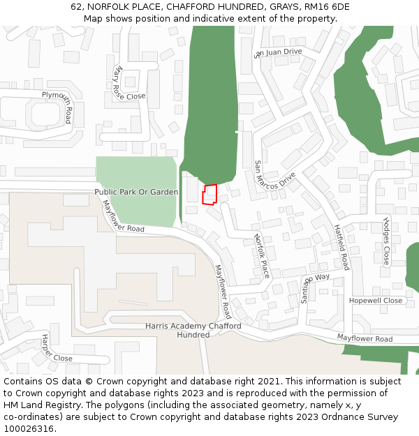 62, NORFOLK PLACE, CHAFFORD HUNDRED, GRAYS, RM16 6DE: Location map and indicative extent of plot