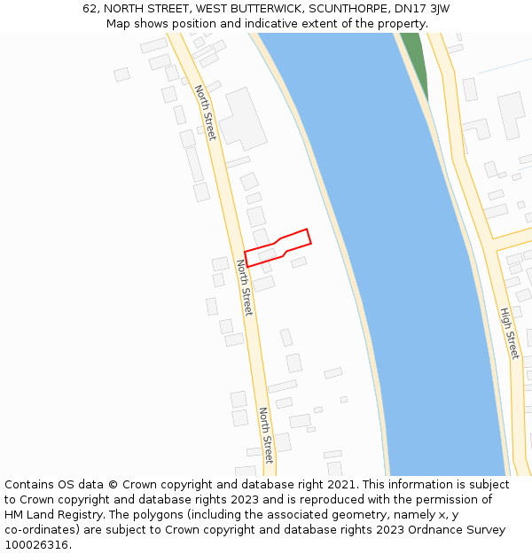 62, NORTH STREET, WEST BUTTERWICK, SCUNTHORPE, DN17 3JW: Location map and indicative extent of plot