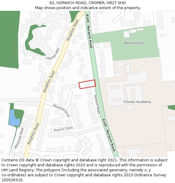 62, NORWICH ROAD, CROMER, NR27 0HD: Location map and indicative extent of plot