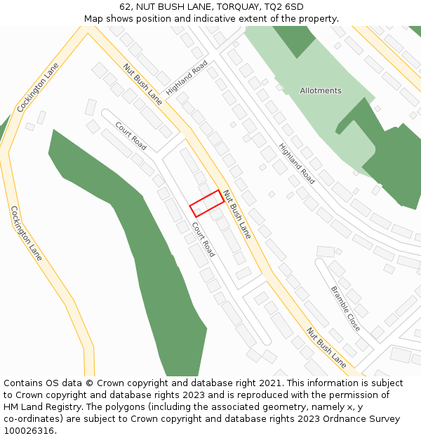 62, NUT BUSH LANE, TORQUAY, TQ2 6SD: Location map and indicative extent of plot
