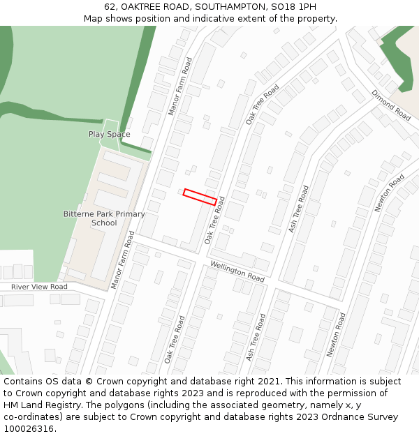 62, OAKTREE ROAD, SOUTHAMPTON, SO18 1PH: Location map and indicative extent of plot