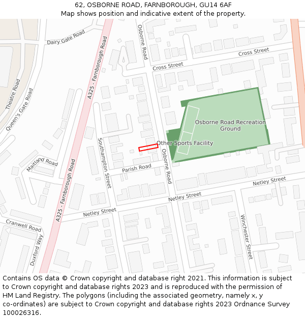 62, OSBORNE ROAD, FARNBOROUGH, GU14 6AF: Location map and indicative extent of plot