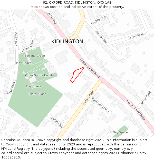 62, OXFORD ROAD, KIDLINGTON, OX5 1AB: Location map and indicative extent of plot