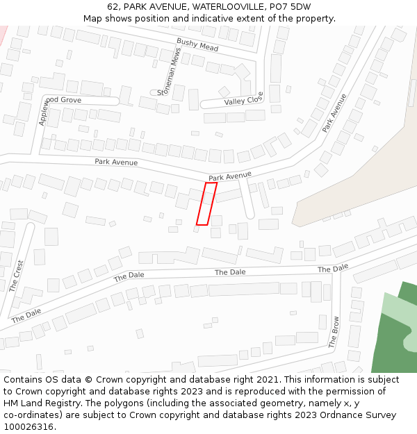 62, PARK AVENUE, WATERLOOVILLE, PO7 5DW: Location map and indicative extent of plot