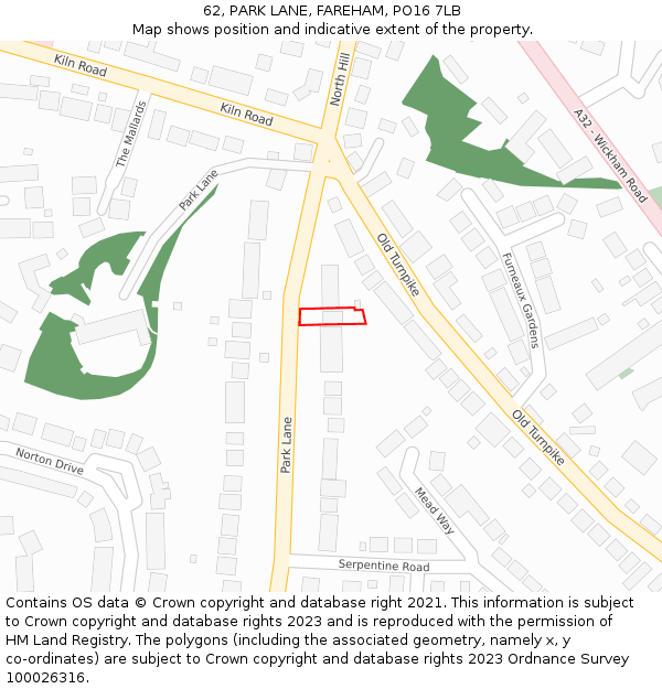 62, PARK LANE, FAREHAM, PO16 7LB: Location map and indicative extent of plot