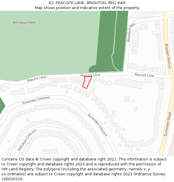 62, PEACOCK LANE, BRIGHTON, BN1 6WA: Location map and indicative extent of plot