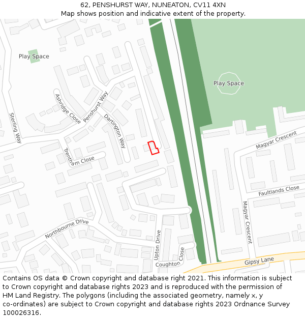 62, PENSHURST WAY, NUNEATON, CV11 4XN: Location map and indicative extent of plot