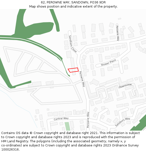 62, PEROWNE WAY, SANDOWN, PO36 9DR: Location map and indicative extent of plot